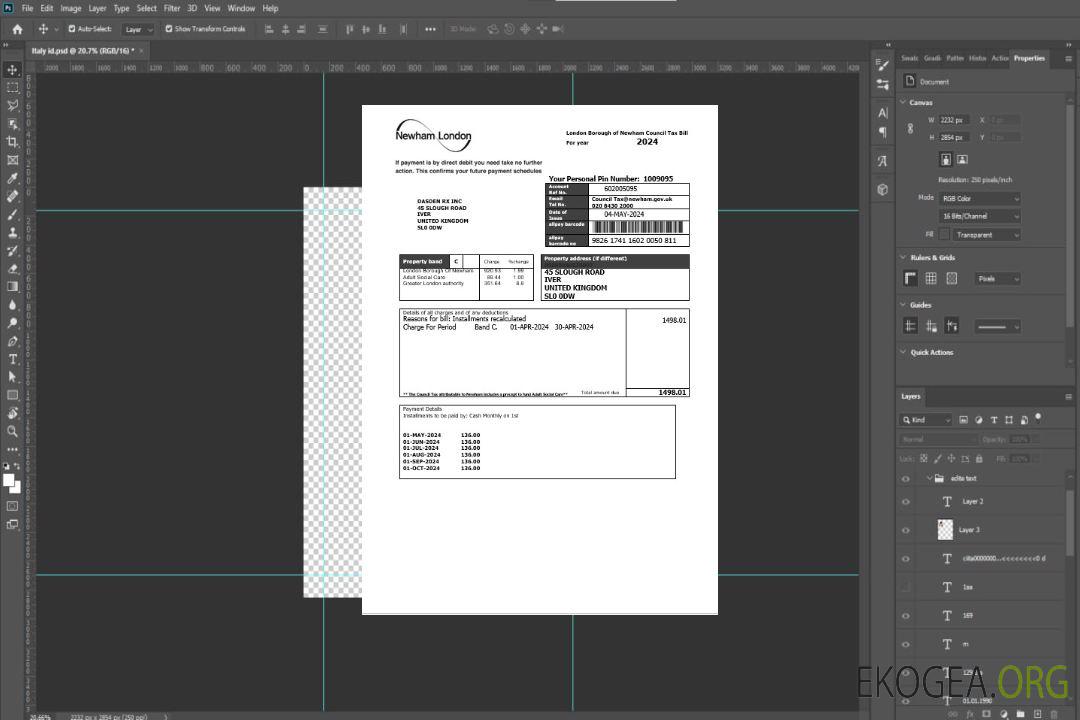 Royaume-Uni Londres of Borough of Newham Council Tax Business Utility Bill modèle aux formats Word et PDF template